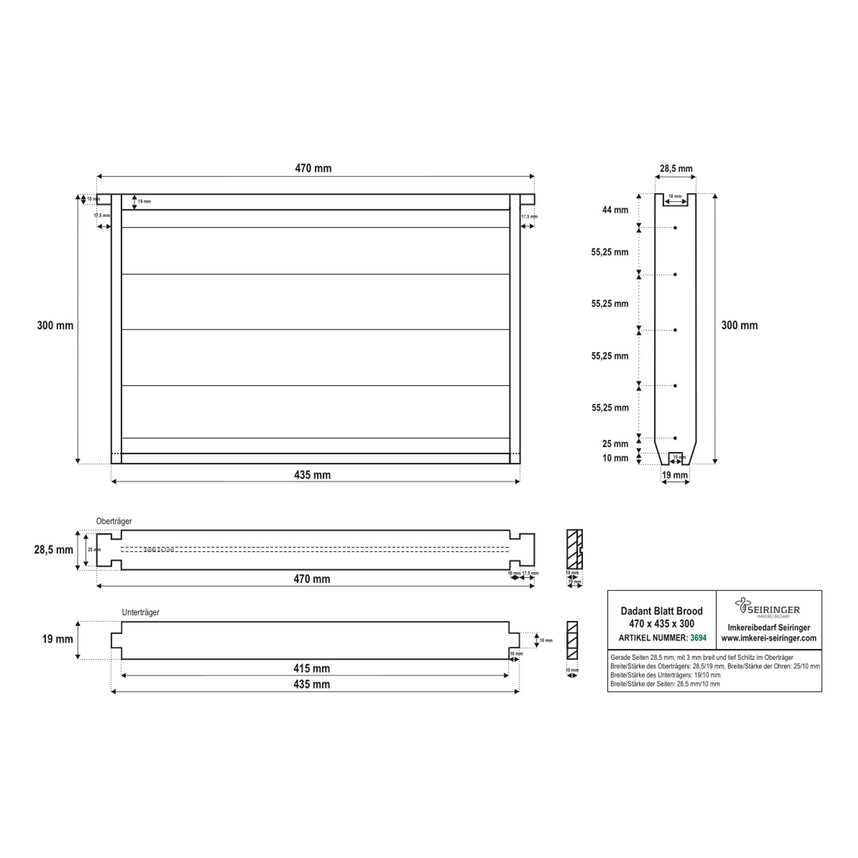 Rähmchen Dadant Blatt Brut - gerade - 470x435x300-25/28 – Bild 1