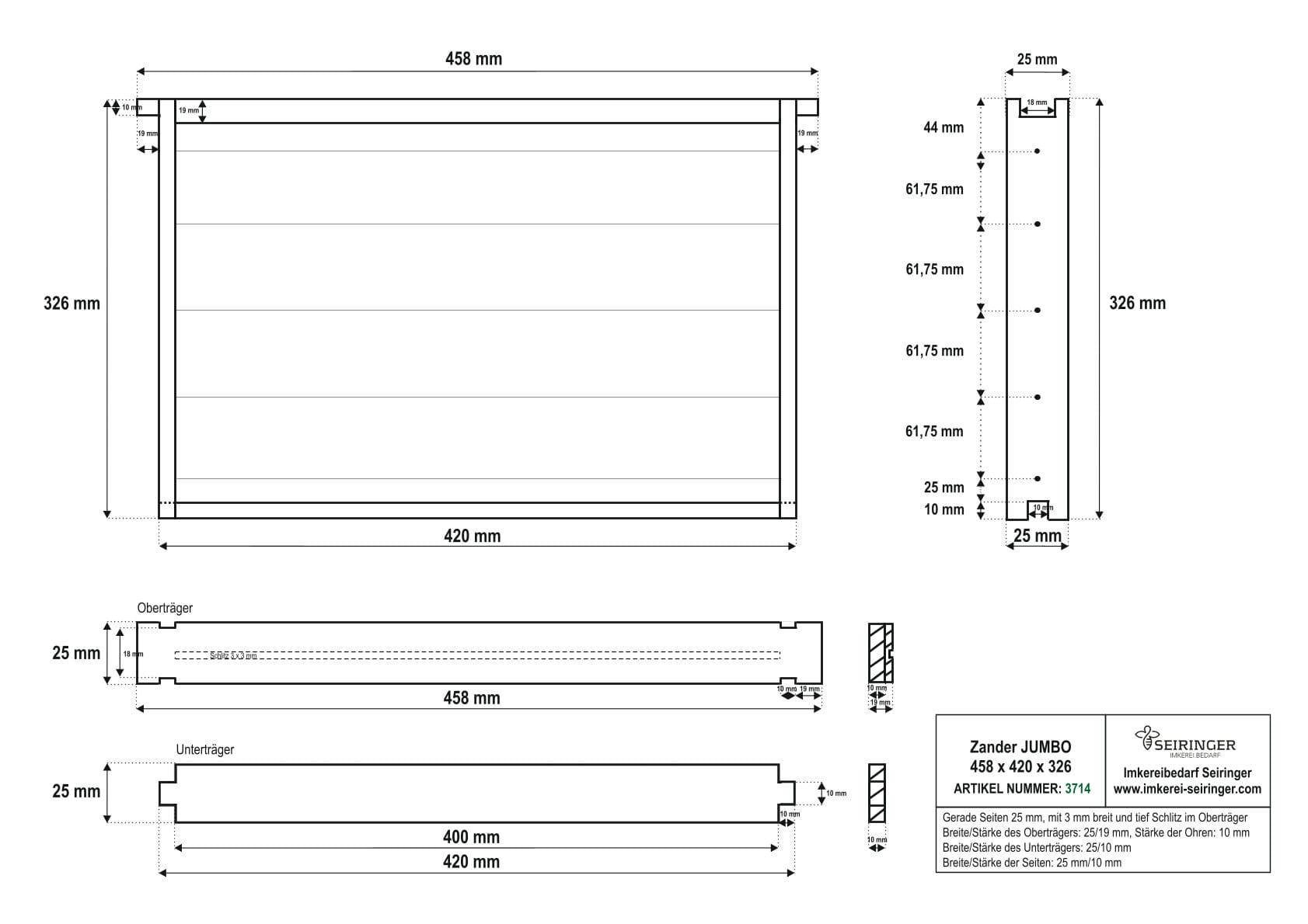 Zander_Jumbo_458x420x326_gerade_Seiten(3714) Rähmchen Zander Jumbo - gerade - 458x420x326 - 20 Stk. – Bild 1