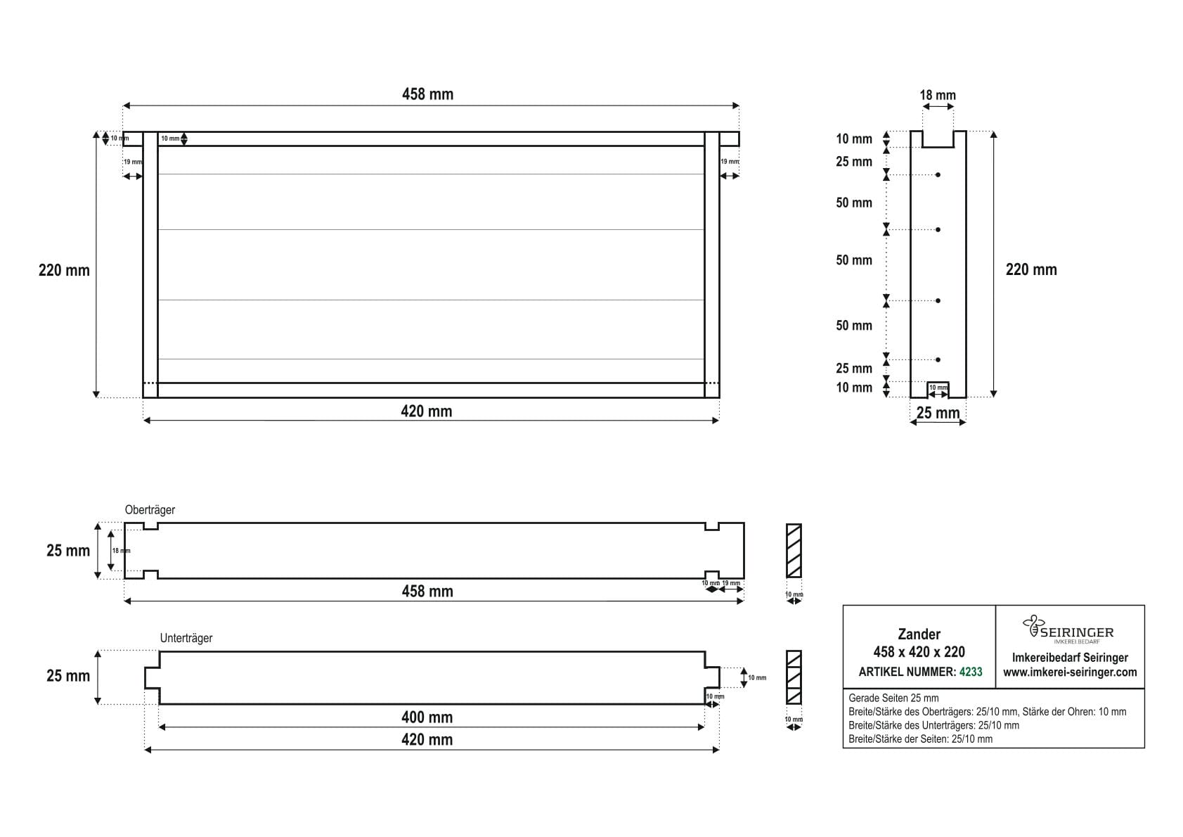 Rähmchen Zander - gerade - 458x420x220 - 20 Stk. – Bild 1