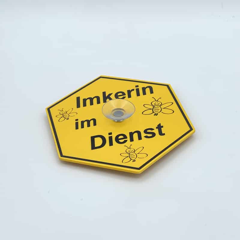Schild_Imkerin-im-Dienst Saugnapfschild "Imkerin im Dienst"-Wabenform – Bild 1