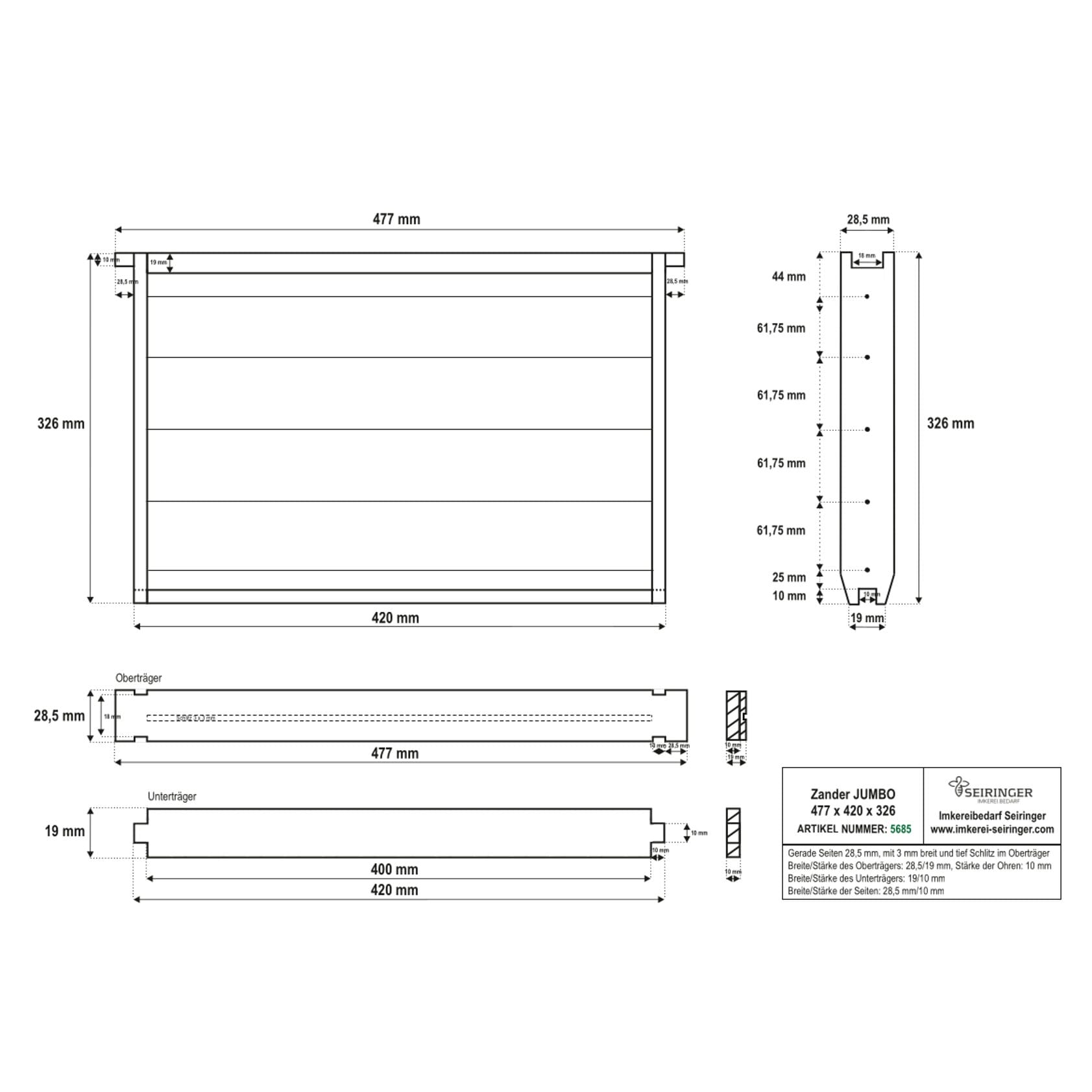 Rähmchen Zander Liebig Jumbo - gerade - 477x420x326 – Bild 1