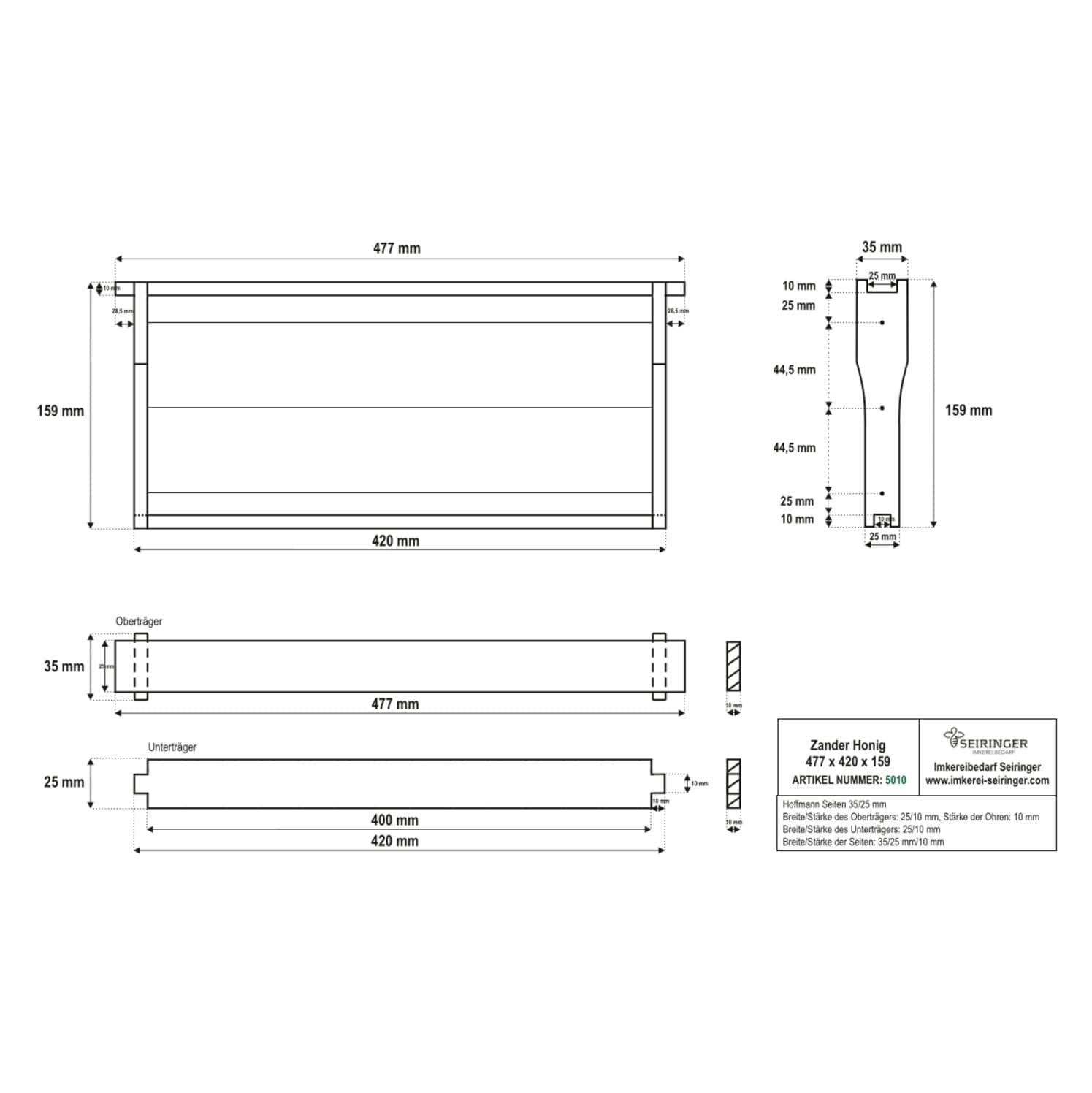 Rähmchen Zander Liebig Flachzarge - Hoffmann - 477x420x159 – Bild 1