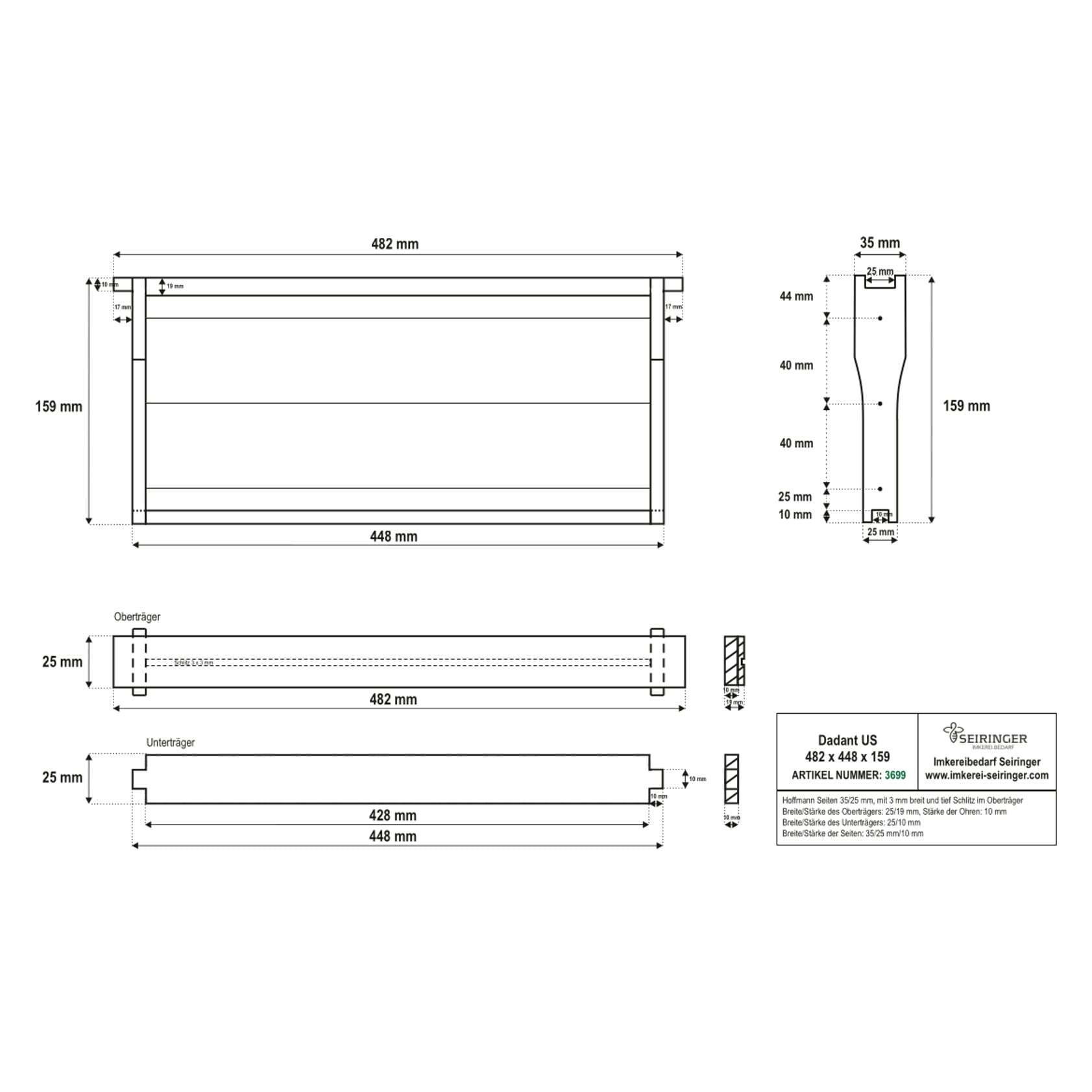 Rähmchen Dadant US - Hoffmann - 482x448x159 - geöst - 20 Stk. – Bild 1