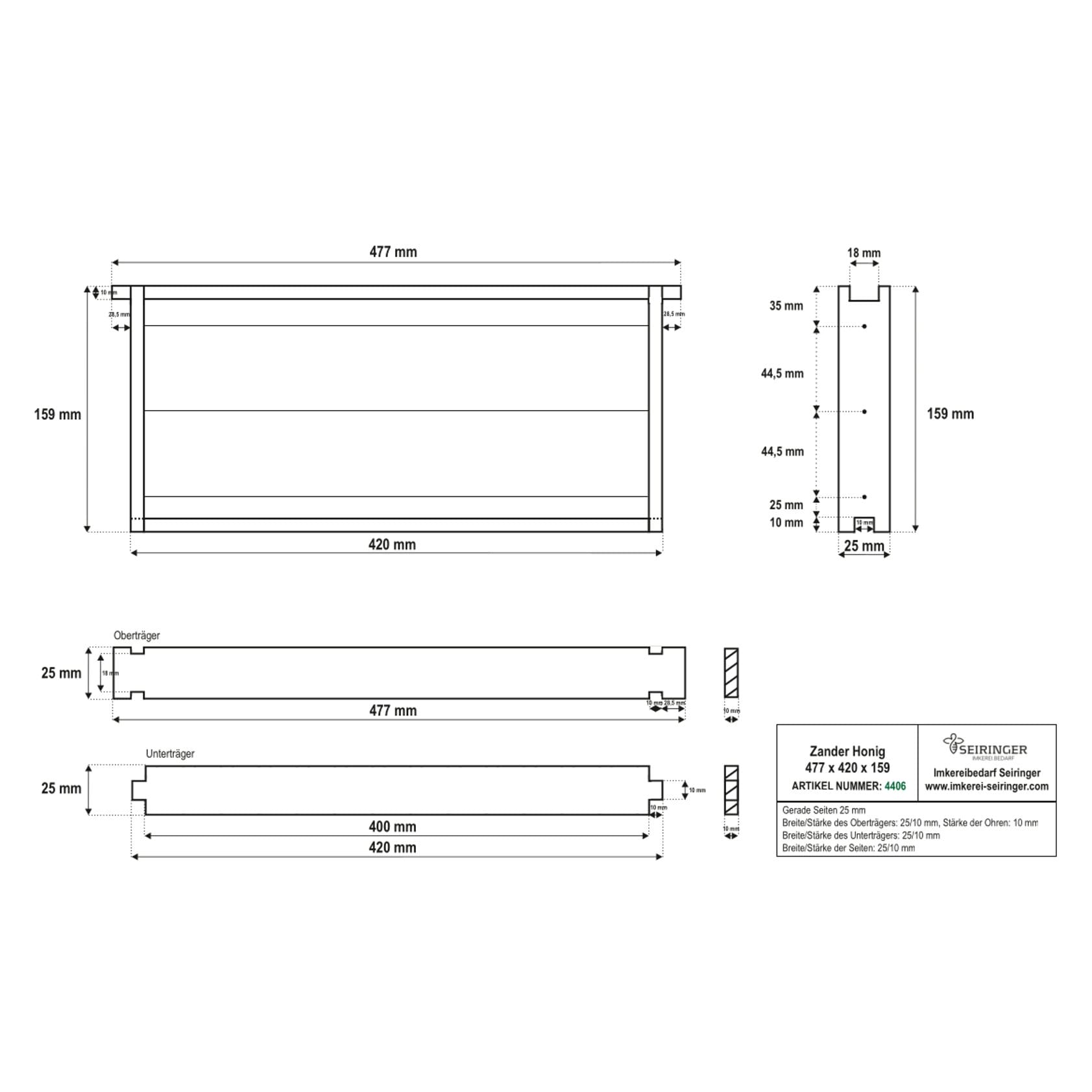 Rähmchen Zander Liebig Flachzarge - gerade  - 477x420x159 - 20 Stk. – Bild 1